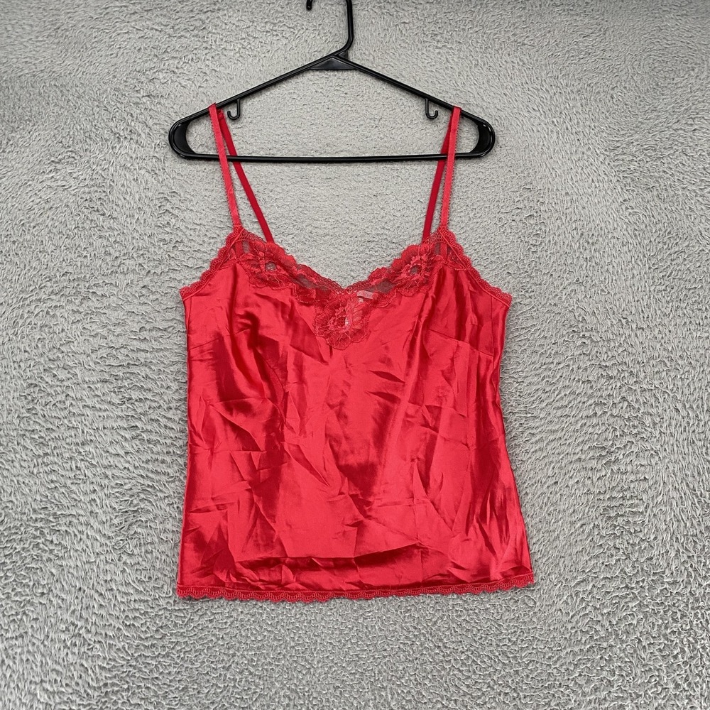 Victoria's Secret Cami Tank Womens Small Y2K Red Satin Lace Trim Tanktop